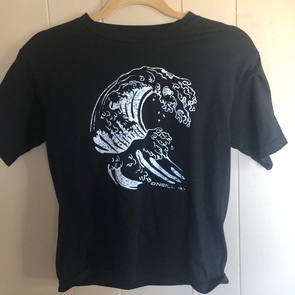 black t shirt with wave graphic